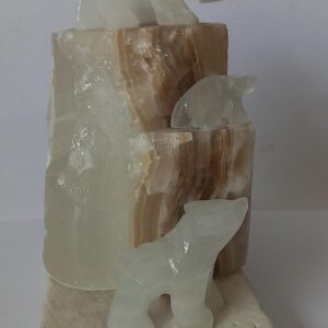 🐻 Lámpara de Buró "Oasis de Ámbar" con Tres Osos Artesanales