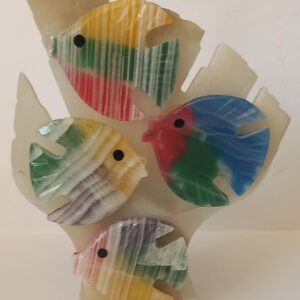 🐠 Lámpara de Buró "Arrecife de Cristal": Ónix Blanco con Peces de Colores